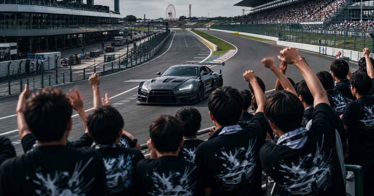 GTレースとコラボTシャツを楽しむ観客
