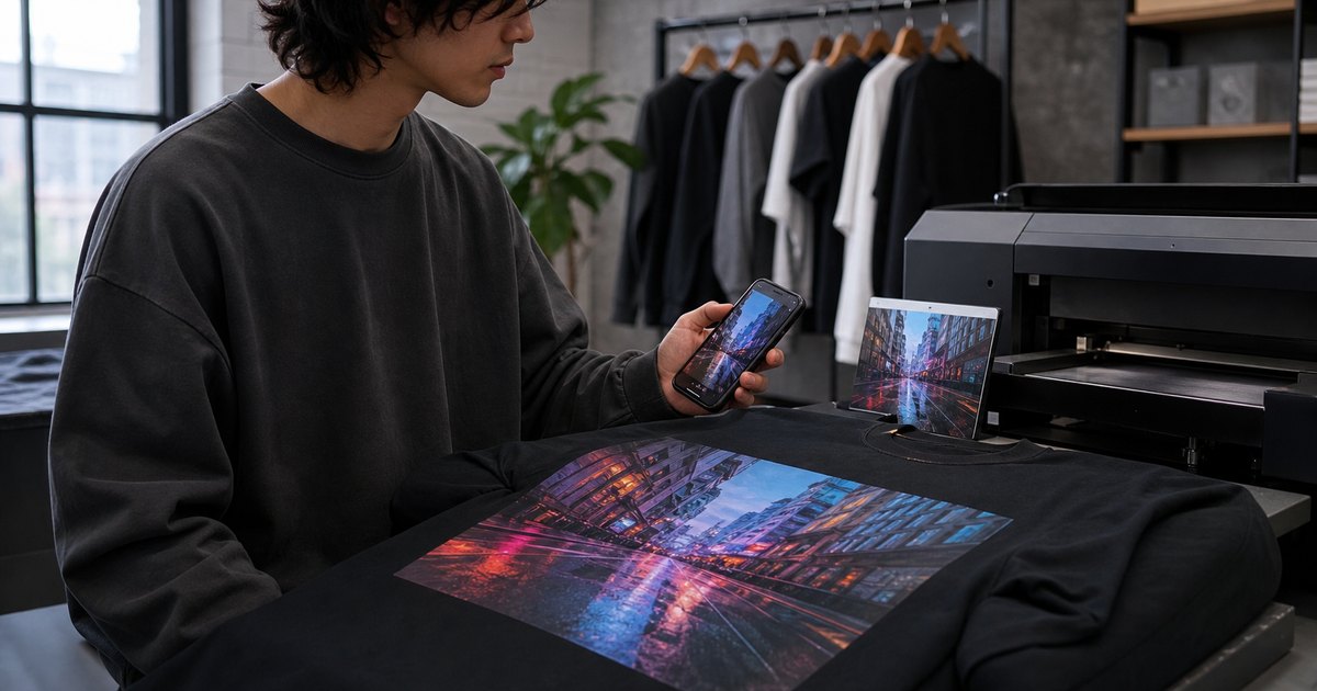 写真をプリントした極厚ビッグシルエット長袖Tシャツ