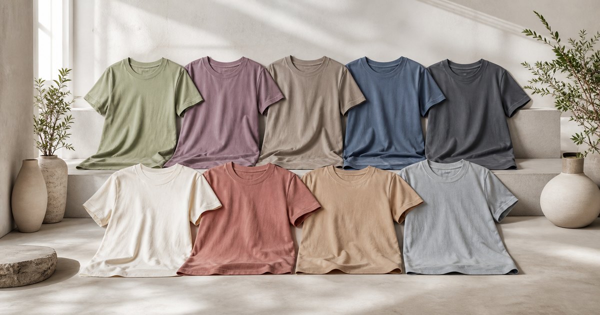 トレンドのくすみカラーを揃えたコットンTシャツ