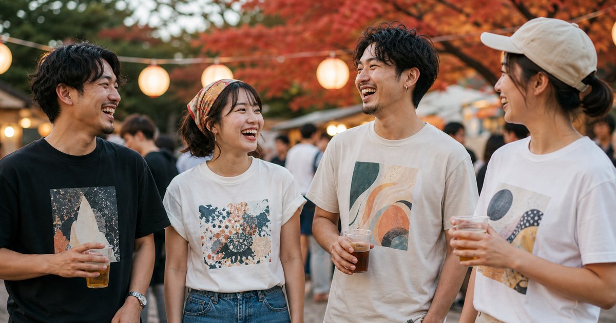 季節イベントでオリジナルTシャツを楽しむ友人たち