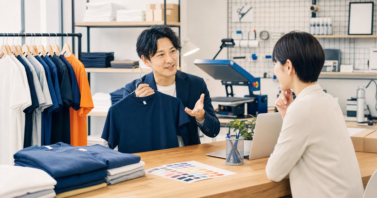 卸向け加工・制作代行について相談する企業担当者とスタッフ